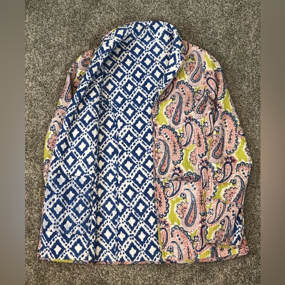 NILA RUBIA Bolavi 100% Hand Block Printed Revers-able Quilted Jacket sz S - Picture 6 of 8